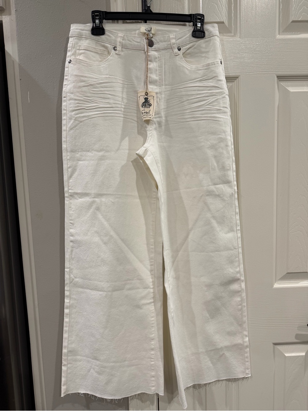 Easel Women's High-Rise Wide-Leg White Jeans Sz L